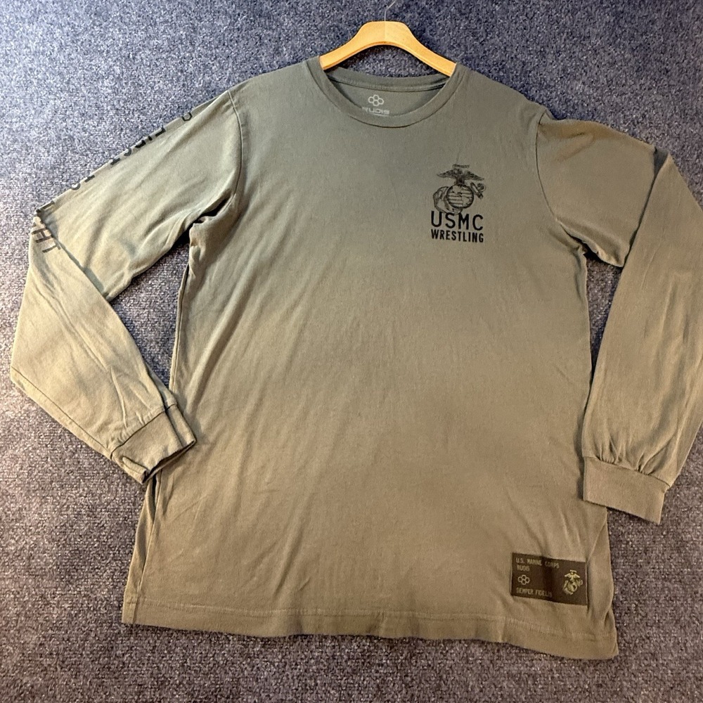 Rudis USMC Wrestling Long Sleeve Crew Neck T Shirt Mens L Green Graphic